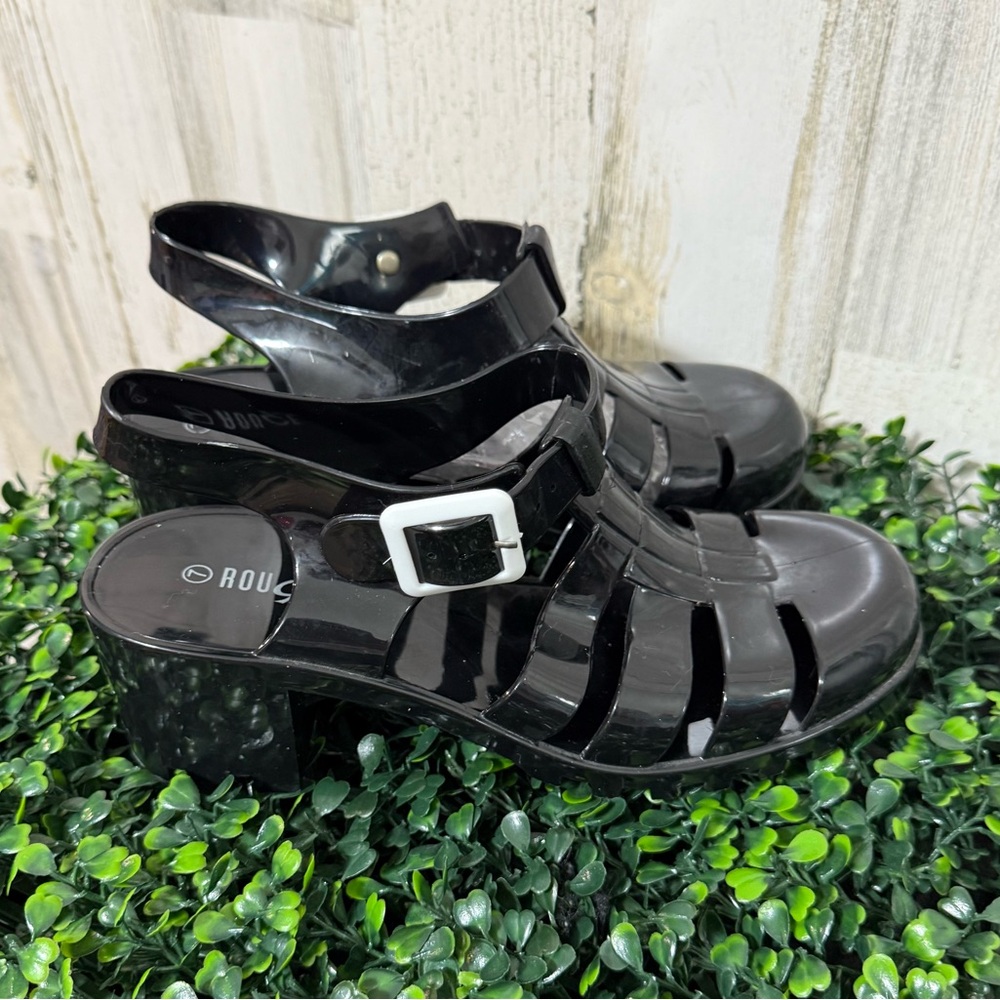 Rouge Helium Shiny Black Chunky Heel Ankle Strap - Picture 2 of 12
